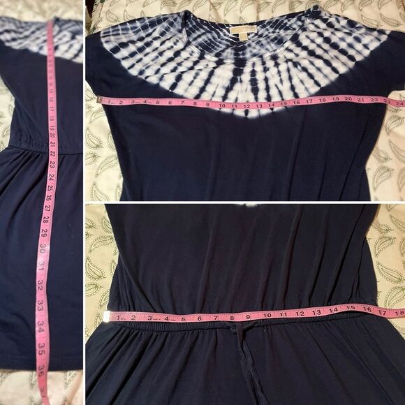 Michael Kors Navy White Tie-Dye Mini T-Shirt Dress Drawstring Jersey Dress L - Picture 10 of 10